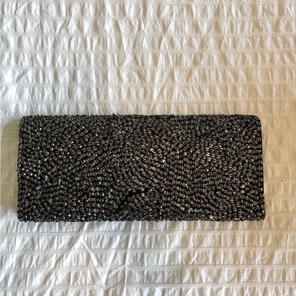 Club Monaco Emily Silver Gems Gemstone Beaded Embellished Embroidered Clutch Bag - Picture 3 of 10